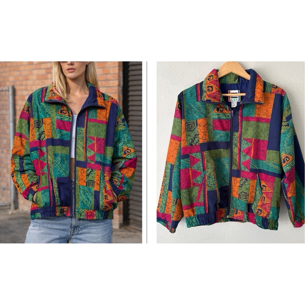 EVR Retro Y2K Colorblock Windbreaker Jacket 90s Streetwear Bold Festival M Indie